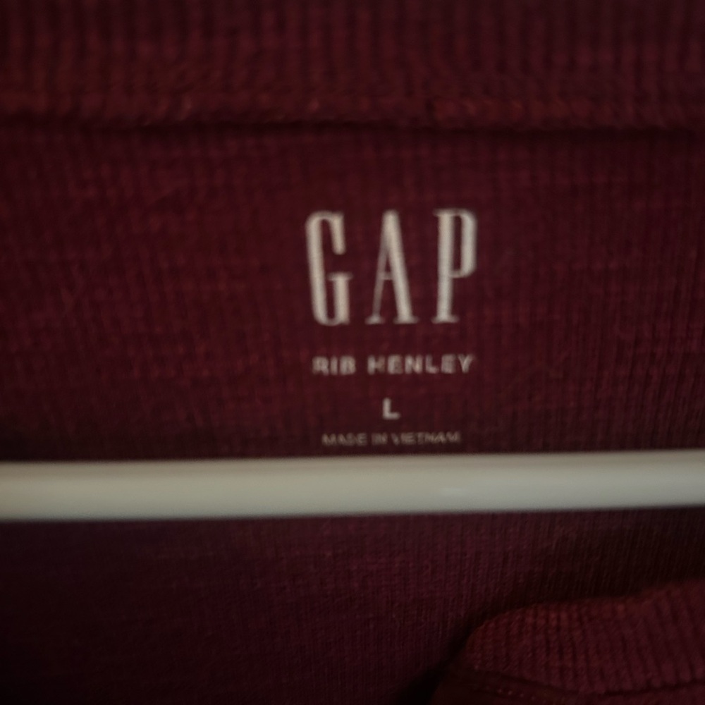 GAP Burgundy Ribbed Henley Long Sleeve Top - Picture 3 of 3